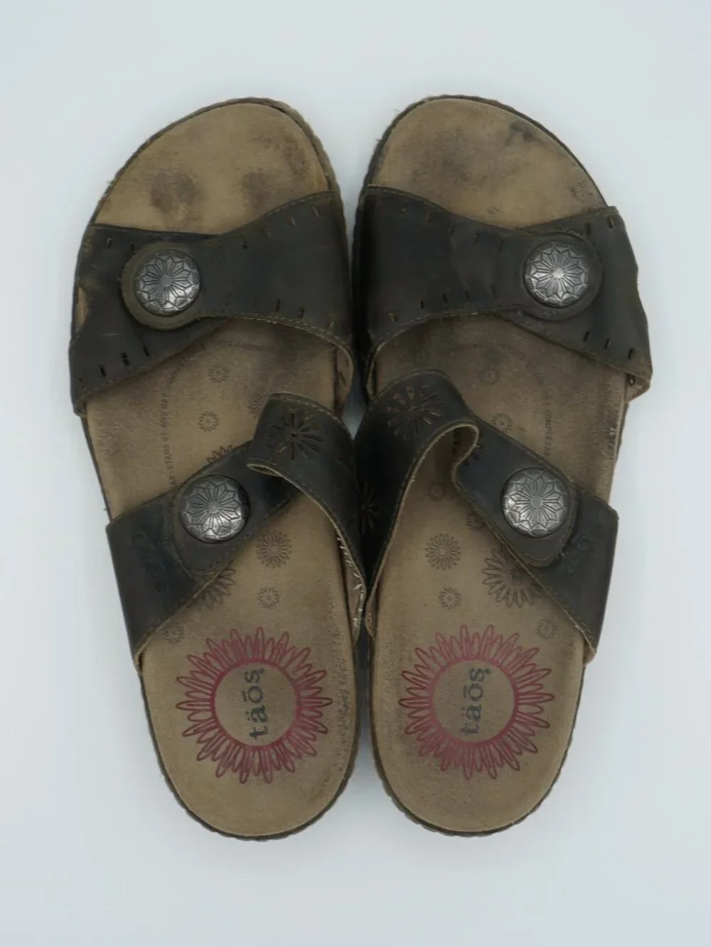 Taos Miracle Brown Leather Adjustable Slide Sandals Women's Size 40 (US 9)